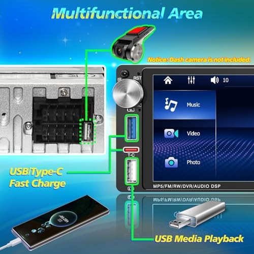 Single Din Touchscreen Radio,6.9″ HD IPS Single Din Car Stereo with Wireless