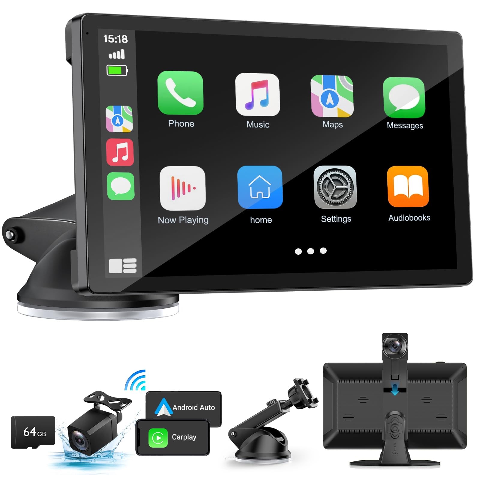 BOXGVO Wireless CarPlay Screen Android Auto 4K Dash Cam 9in Touchscreen Black