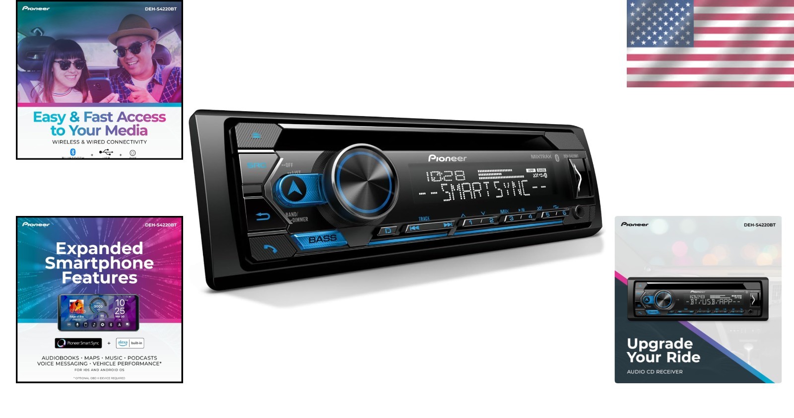 In-Dash CD Receiver: Detachable Face, Advanced Sound Retriever, 50W x 4