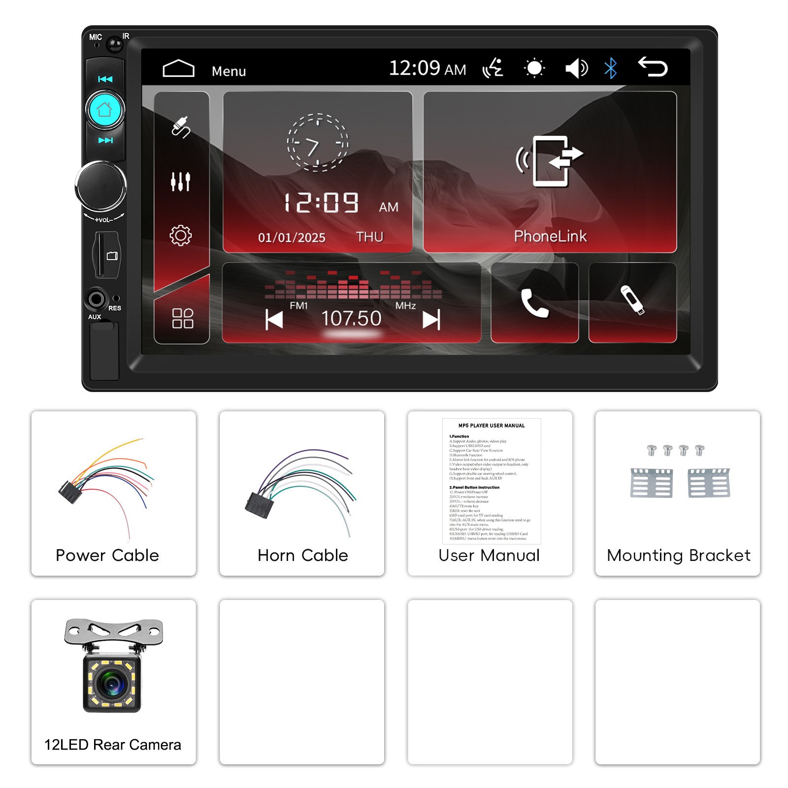 7″ Double 2 DIN Car MP5 Player Bluetooth Touch Screen Stereo Radio With Camera