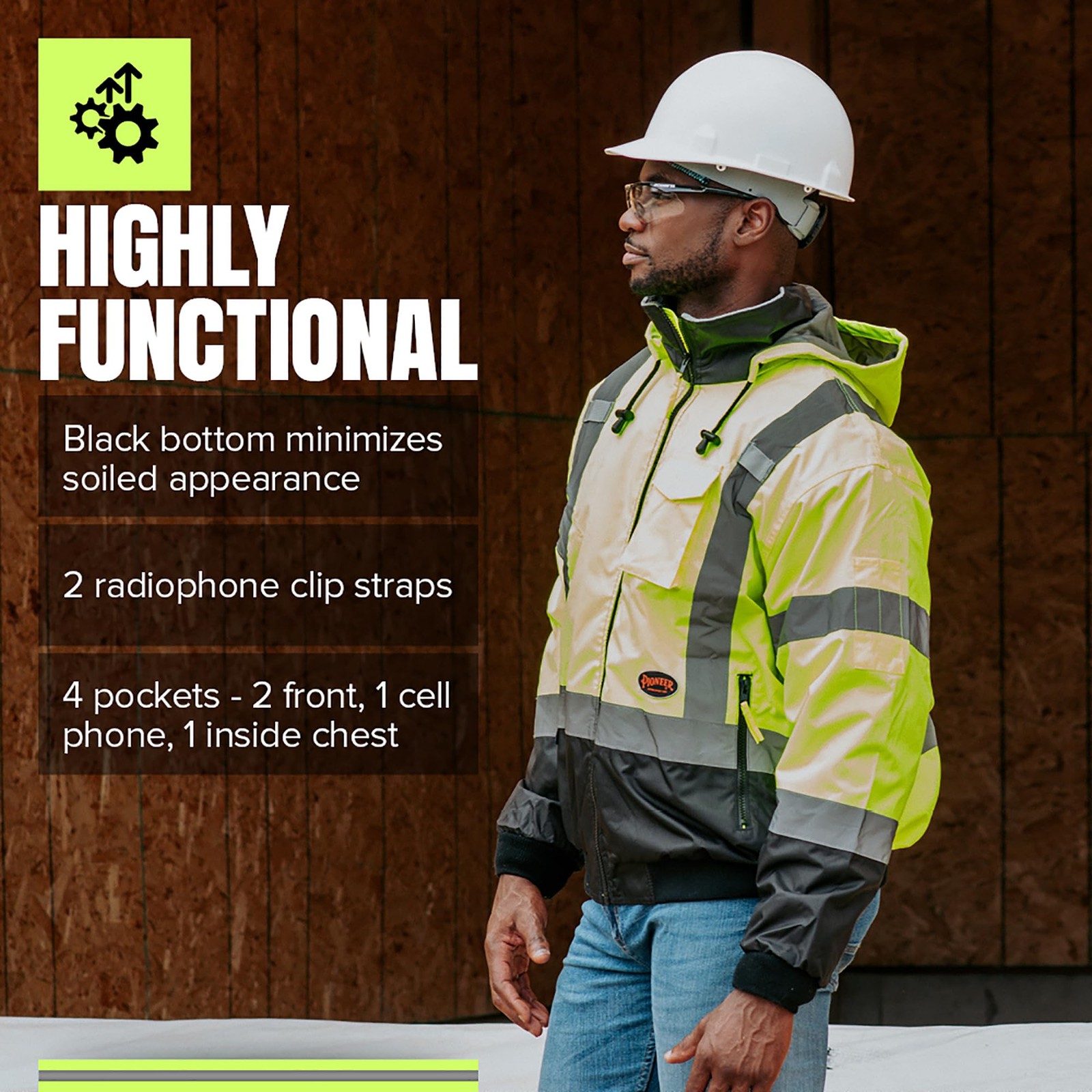 Pioneer Hi Vis Safety Bomber for Men – Waterproof, Reflective ANSI Class 3 Winte