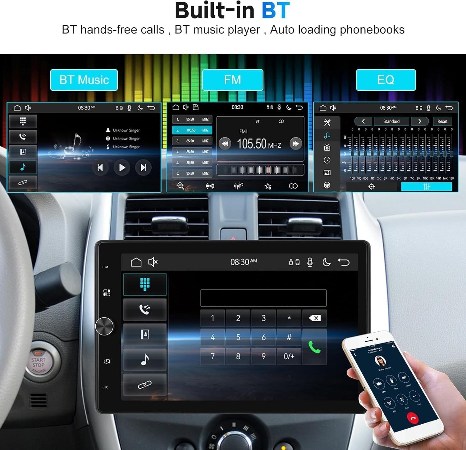 10.4″ Single Din Radio Car Stereo with Wireless CarPlay & Android Auto, Rotat…