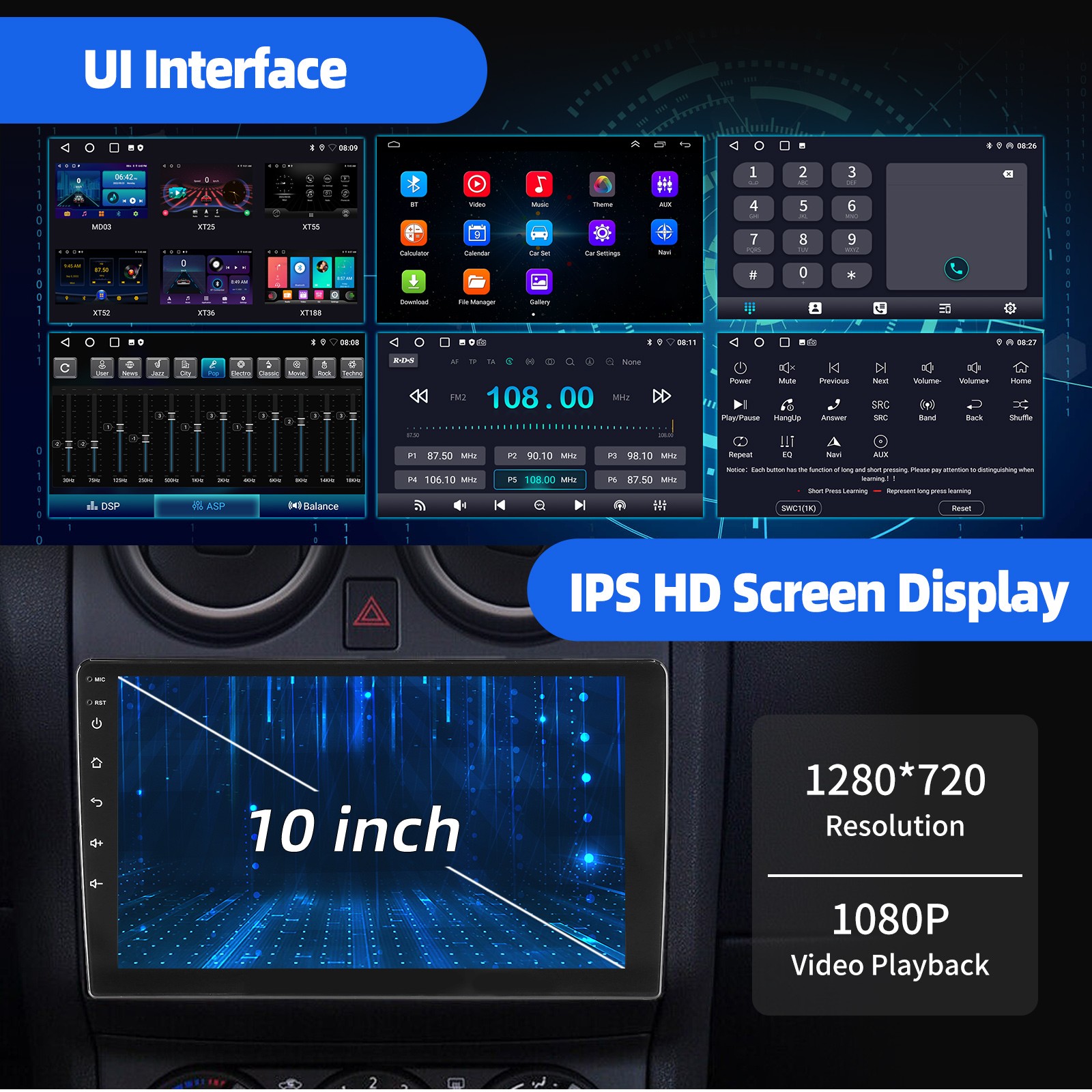 10.1″ DVR+ Android 14 Car Radio Double 2DIN Apple CarPlay Stereo GPS Navi BT+AHD