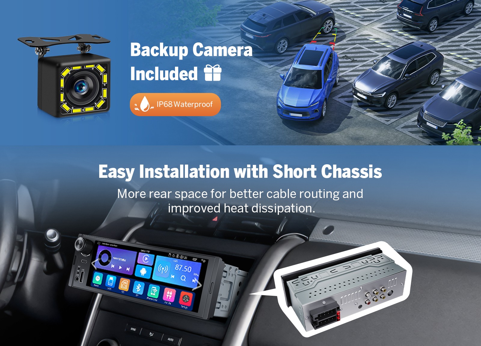 In Dash 1 DIN 6.28″ IPS Android Auto Car Stereo Radio Wireless CarPlay GPS 4*48W