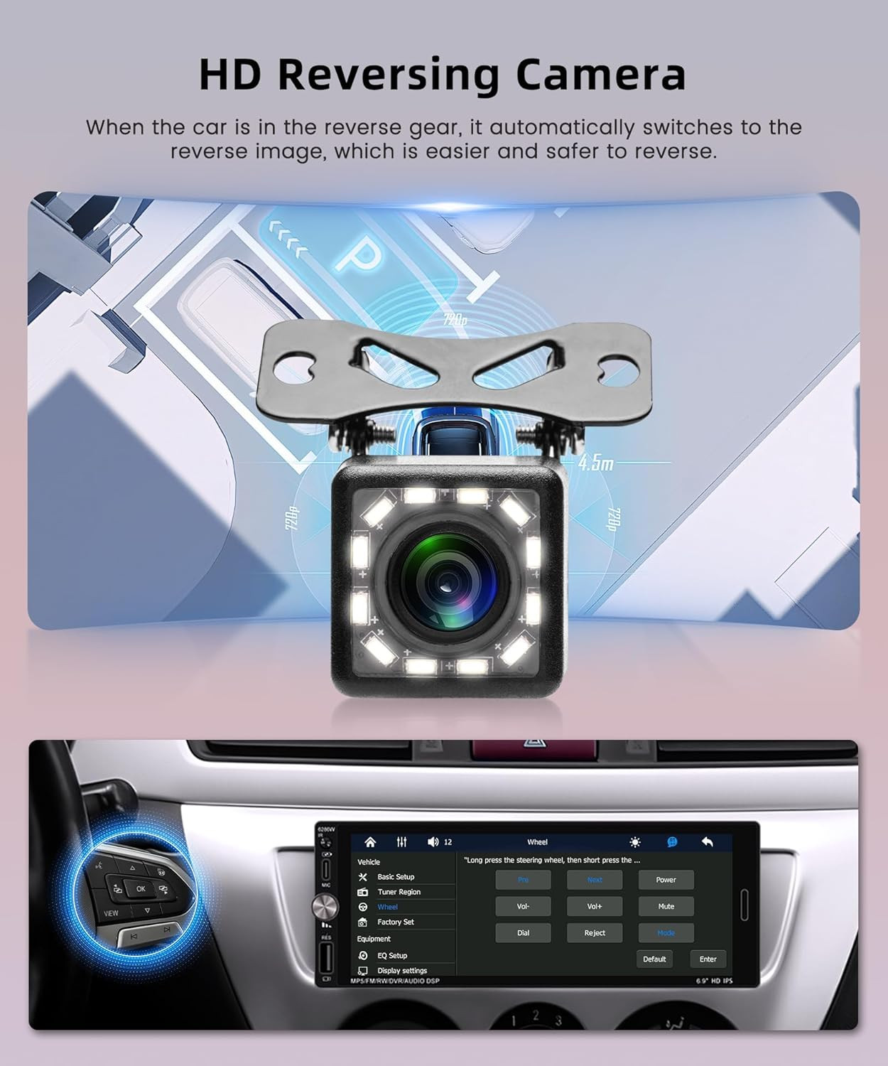 Car Stereo Single Din Wireless Carplay 6.9 Inch Touch Screen Android Auto, Car