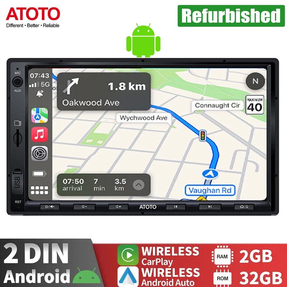 ATOTO OBDII Android 2 Din Car Stereo Radio GPS WIFI Rear & Front DVR Camera SWC