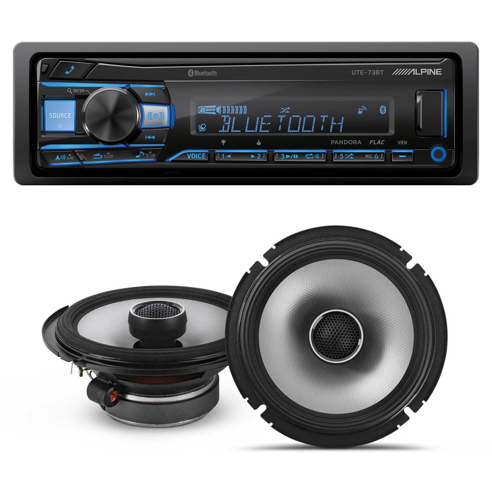Alpine UTE-73BT Receiver & S2-S65 6.5″ Speakers – Bluetooth Digital Media Pair