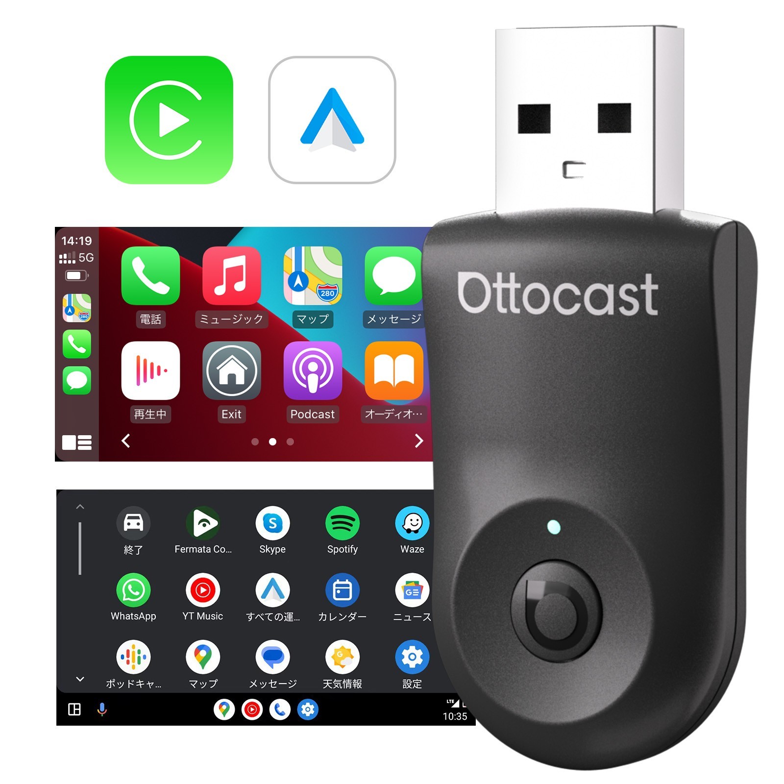 Ottocast Wireless CarPlay & Android Auto Adapter Fast Connection USB for cars