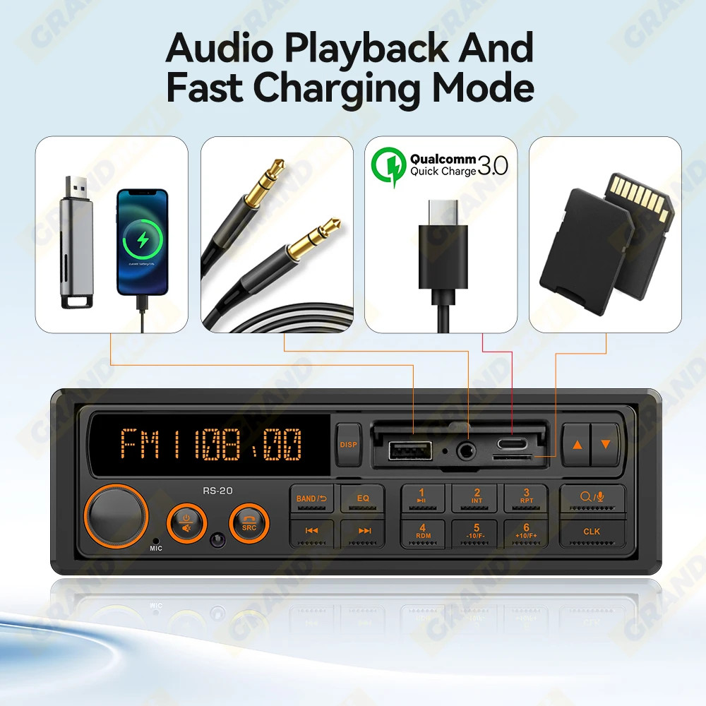 Retro Car Radio 1DIN Stereo FM AM RDS DAB Receiver EQ Bluetooth MP3 Audio Player