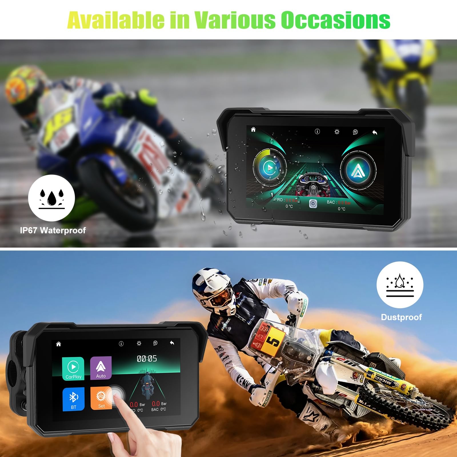 CAMECHO Wireless Motorcycle CarPlay & Android Auto 5 inch Touch Screen