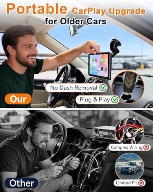 Portable Carplay Screen with Backup Camera – Plug-Play 7-inch HD 1080P Car