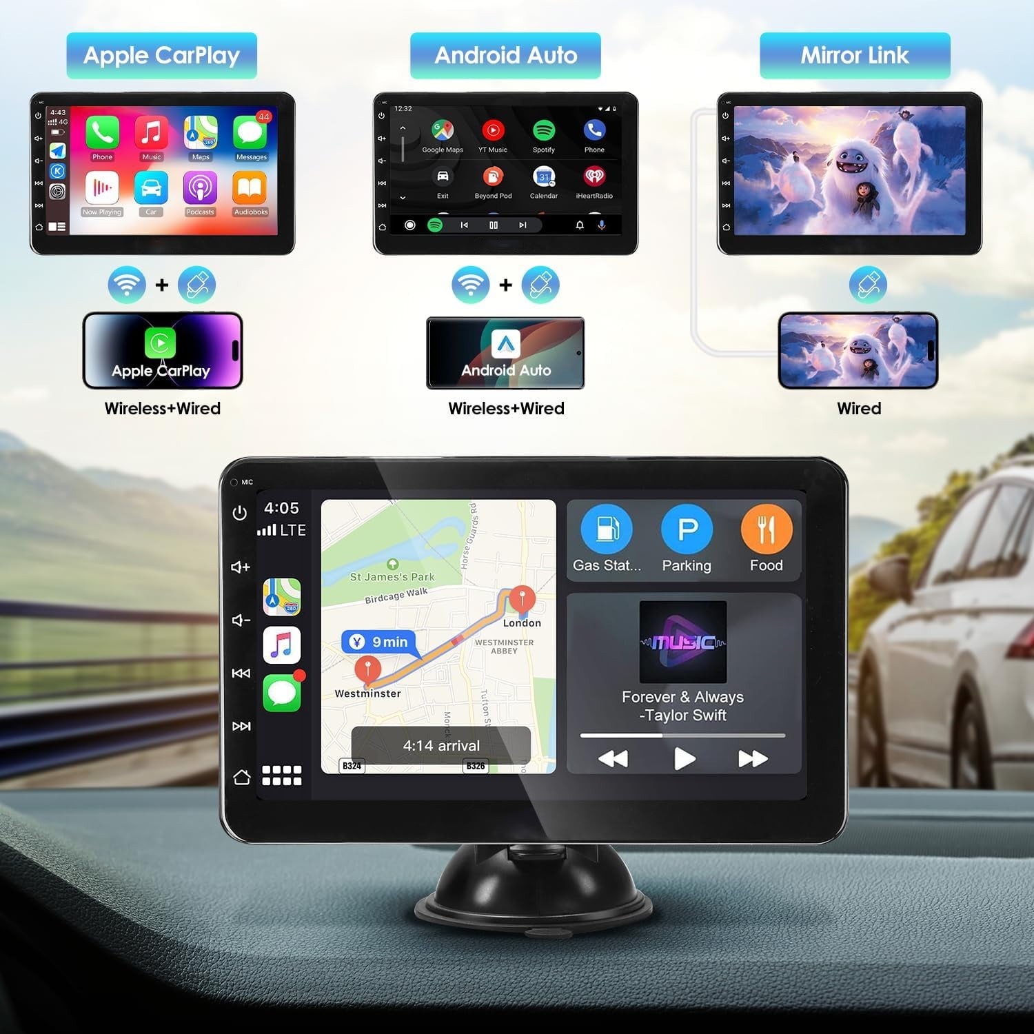 Cartreque Portable Wireless Car Stereo 7″ FHD Touchscreen USB/AUX Input™