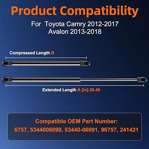Qty (2) Hood Strut Lift Support Compatible with Toyota Camry 2012-2017, Avalon
