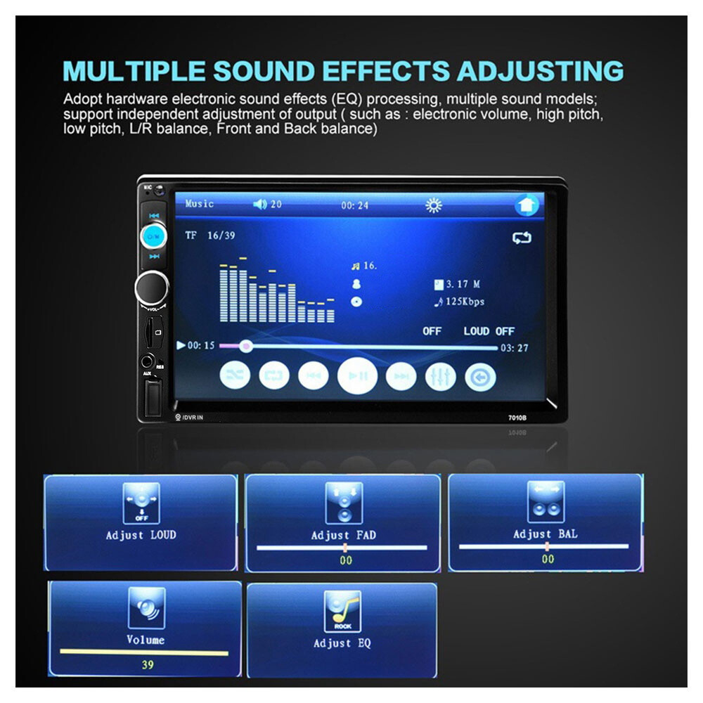 Double Din EQ Car Stereo 7″ LCD Screen Car Radio MP5 Player AUX Input Link