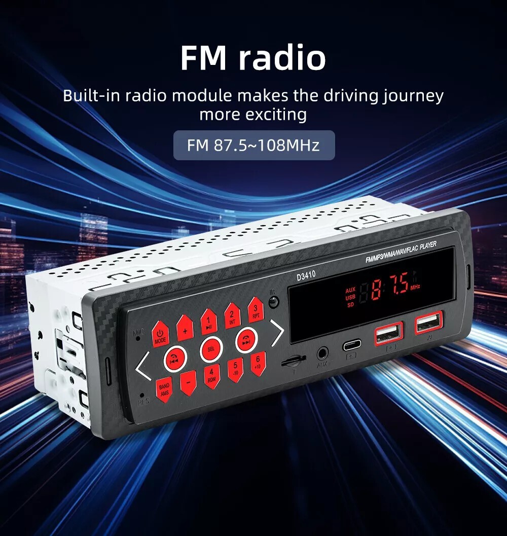 Car Radio Stereo Single 1 Din Bluetooth FM/USB/AUX In-Dash Head Unit MP3 Player