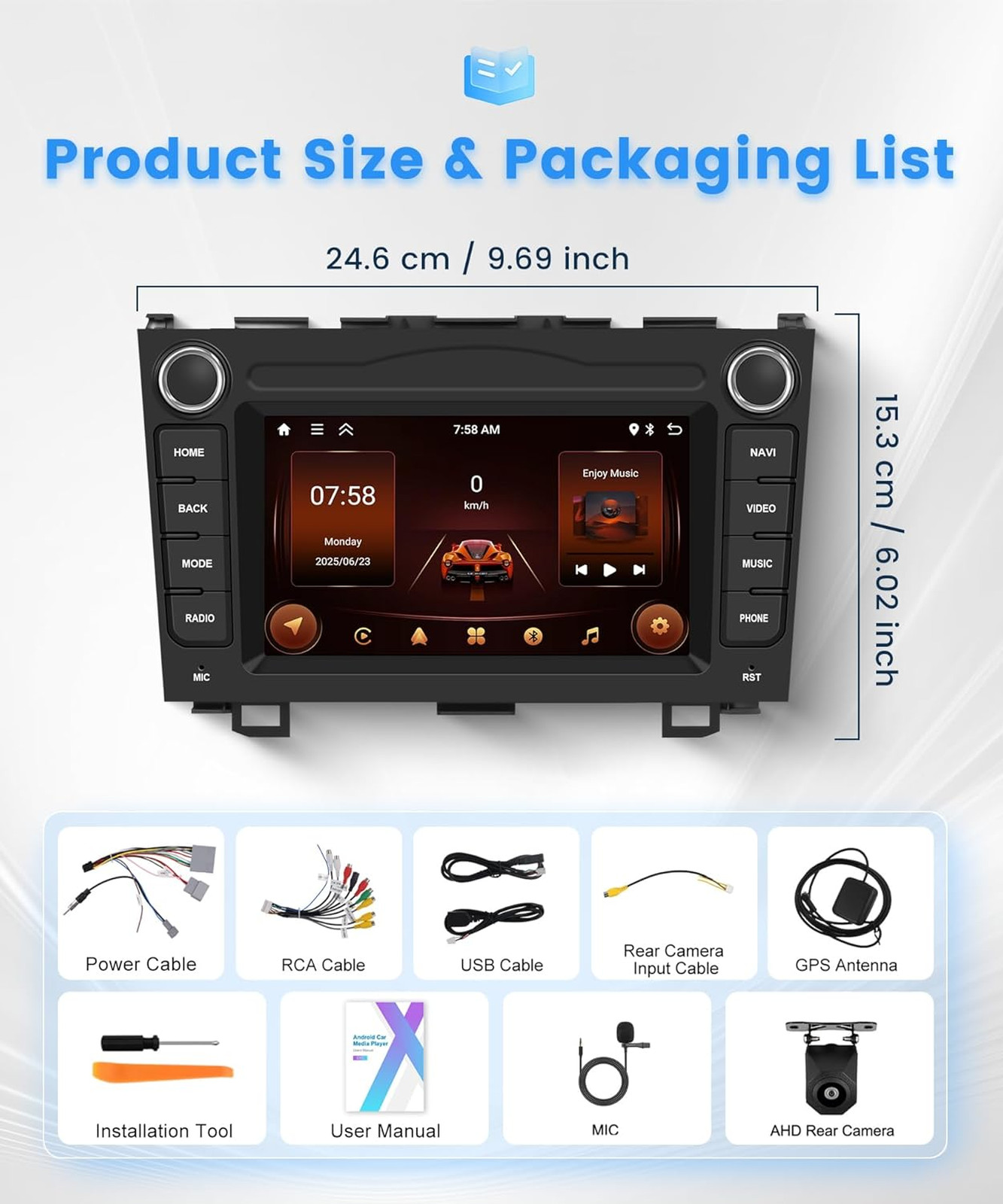 Android 13 Car Stereo for Honda CRV 2007 to 2011 7 Inch Touchscreen Radio 2GB
