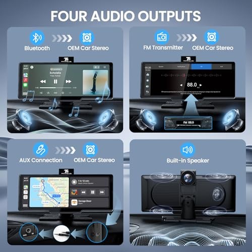 10.26″ Portable Apple CarPlay Screen for 10.26 inch with Dash Cam & Backup Cam