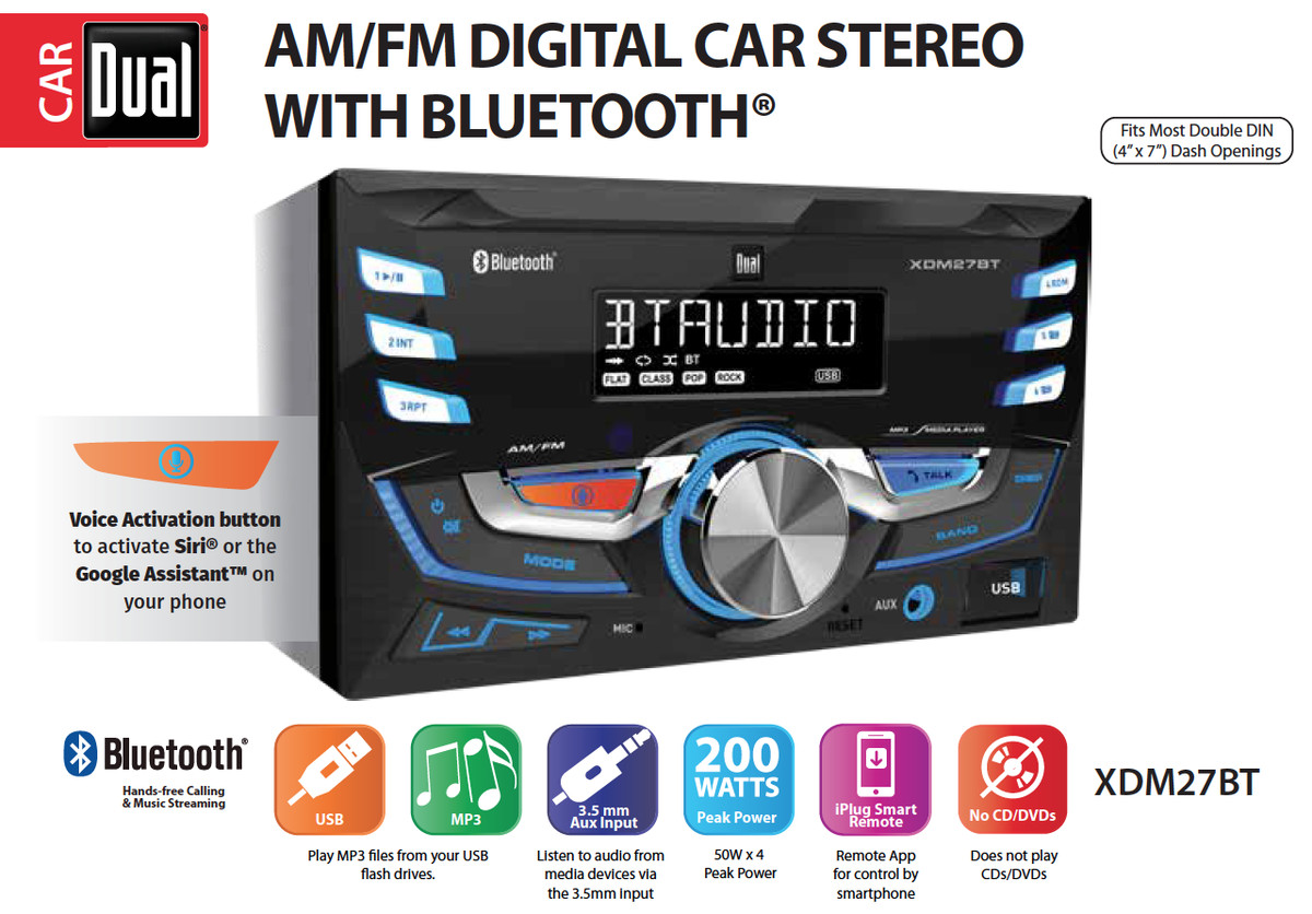 Dual XDM27BT AM/FM Radio Car Stereo & Speakers set for 2003-2006 GMC Sierra 1500