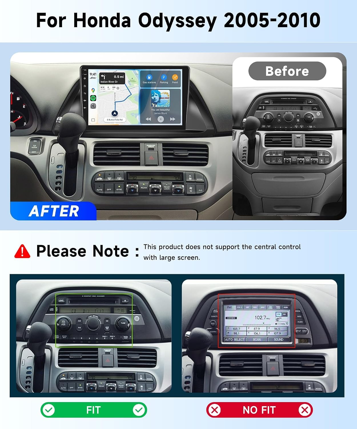 For Honda Odyssey 2005-2010 Android 12 Car Stereo Radio GPS Map WIFI Bluetooth