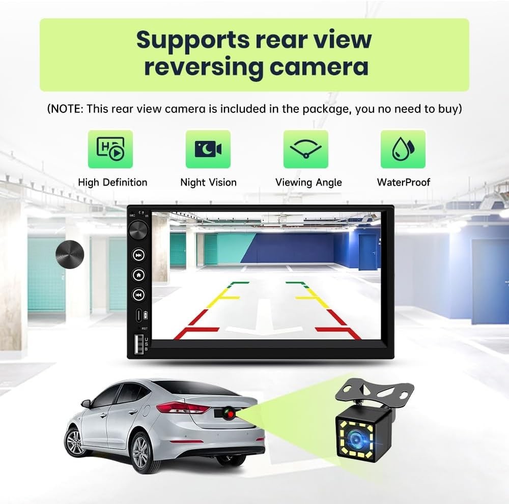 7-Inch IPS Car Stereo with Bluetooth, FM Tuner & Backup Camera Support