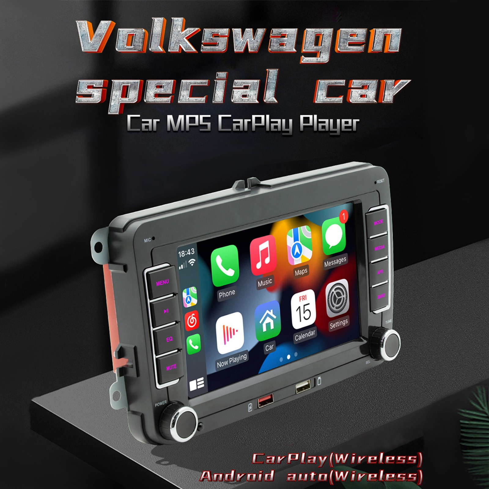 7″ Wireless Carplay Bluetooth Stereo Radio FM Car MP5 Player For Volkswagen Cars