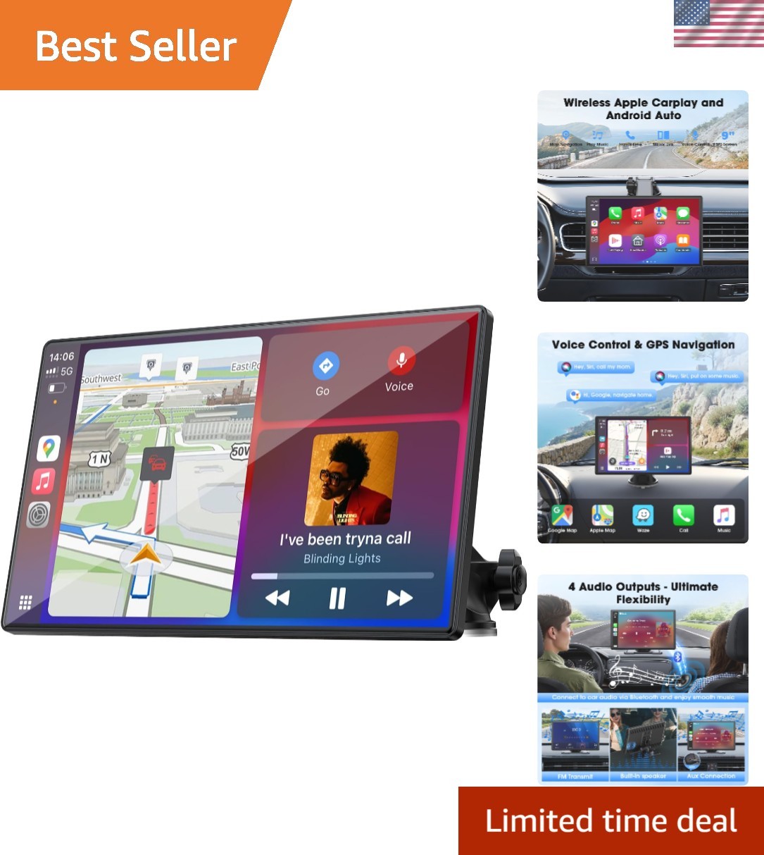 Portable 9-Inch CarPlay Screen with Bluetooth & GPS: Perfect for All Vehicles