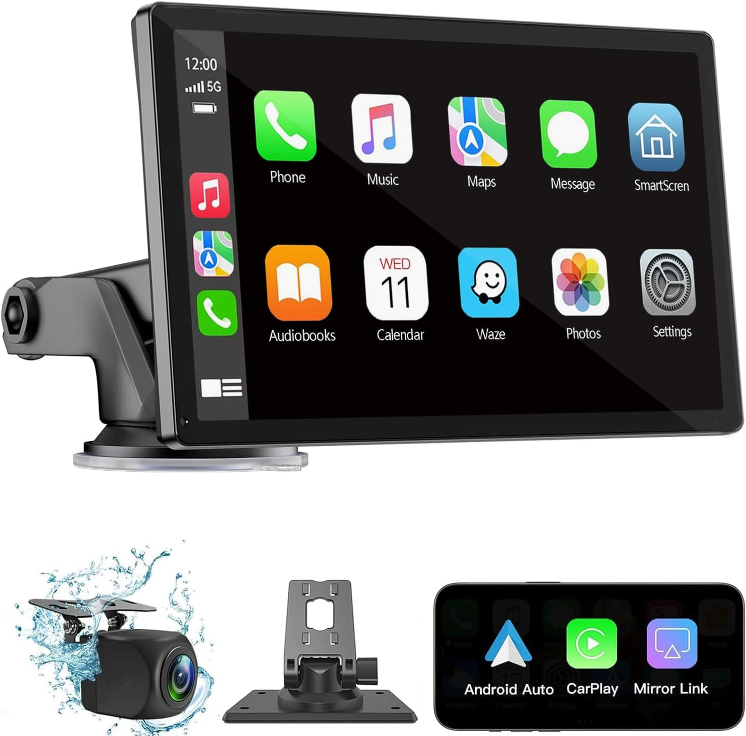 Wireless Carplay Screen for Car 7″ HD Portable Car Stereo Touchscreen with Apple