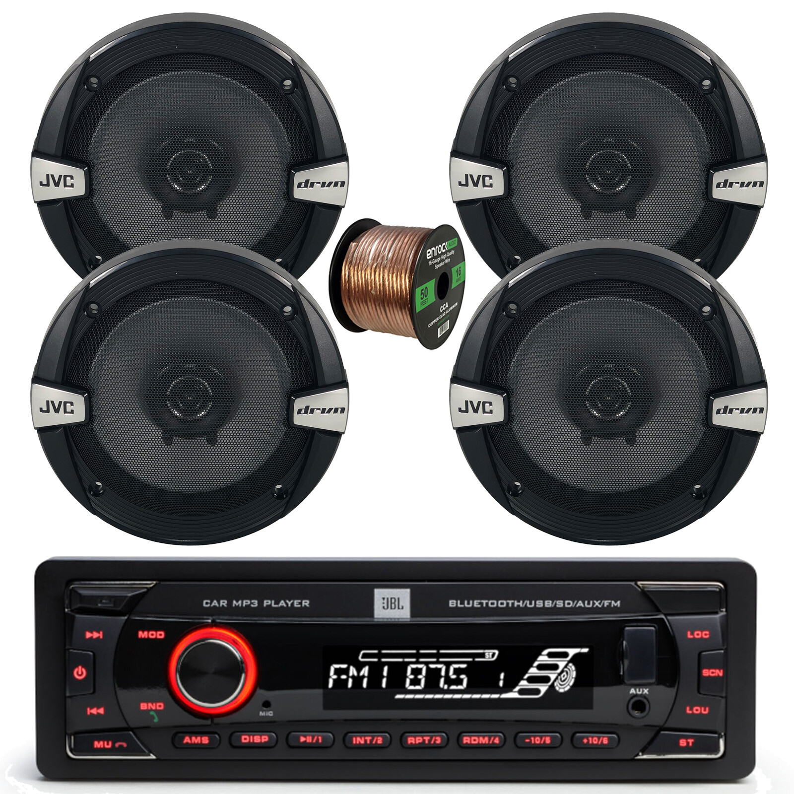JBL Celebrity100 in-Dash Bluetooth Receiver, 4x 6.5″ 300W Car Speakers w/Wire