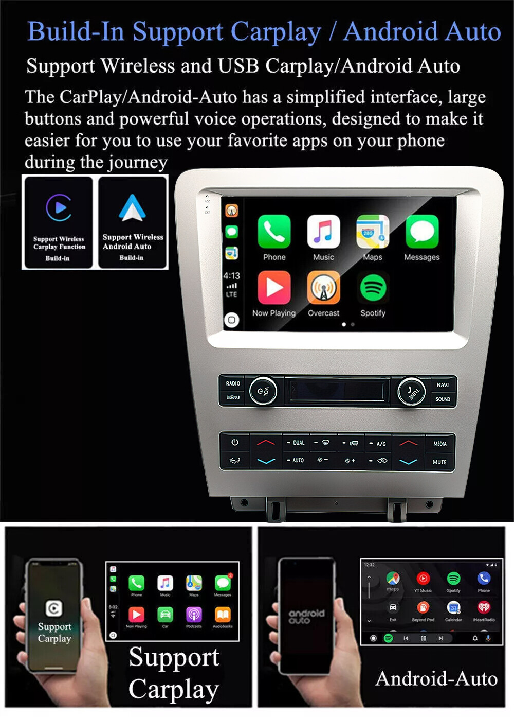 Android 12 Car Stereo Radio GPS Navi Apple CarPlay BT For 2010-2014 Ford Mustang