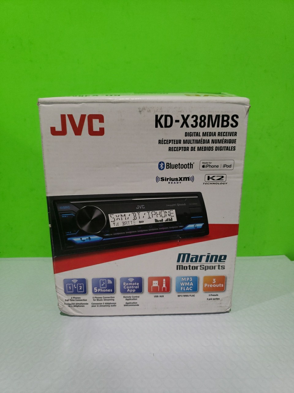 JVC KD-X38MBS Single DIN Marine MotorSport Bluetooth USB AUX LED Stereo Receiver