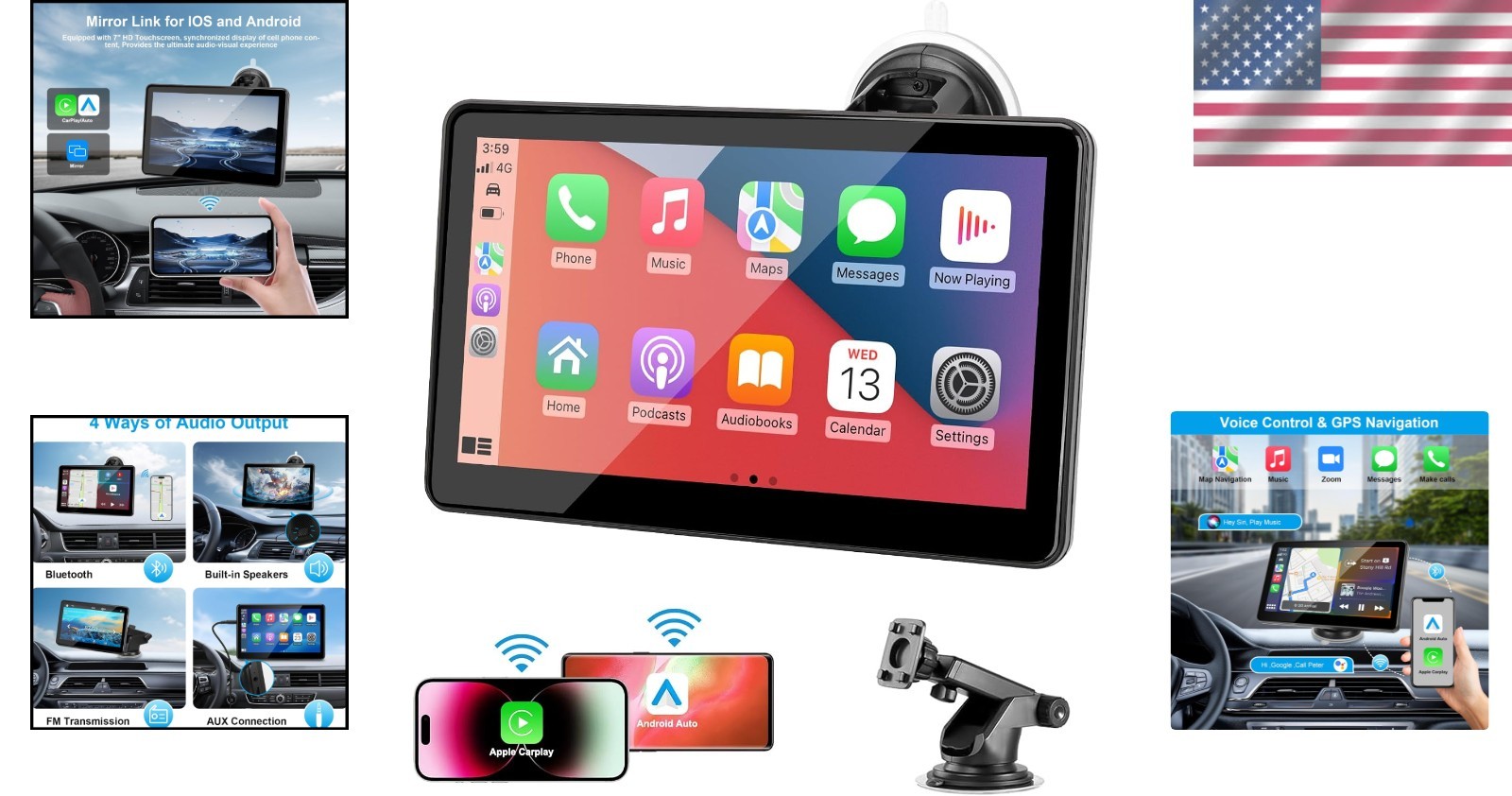 Wireless CarPlay & Android Auto 7-Inch Screen with Bluetooth & Easy Installation