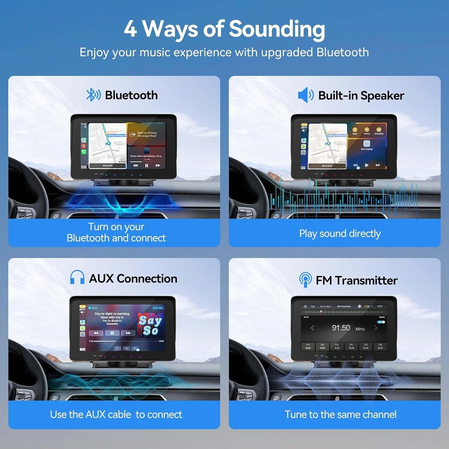 Wireless Carplay Screen for Car,Portable Car Stereo with Carplay & Android Auto/