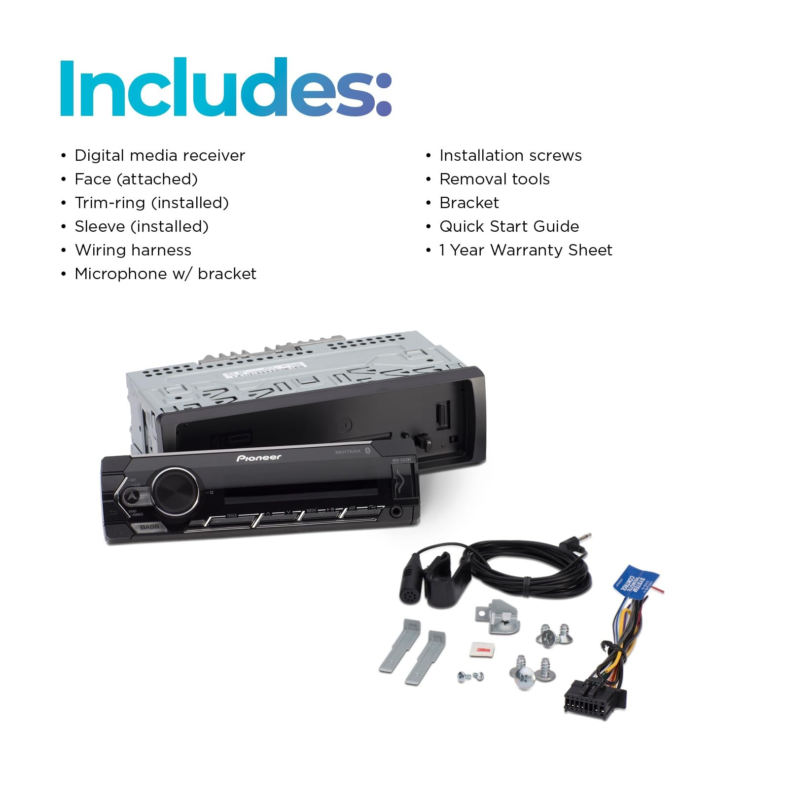 MVH-S322BT 1-Din Digital Media Receiver – Bluetooth, USB, Color Change, FLAC,…