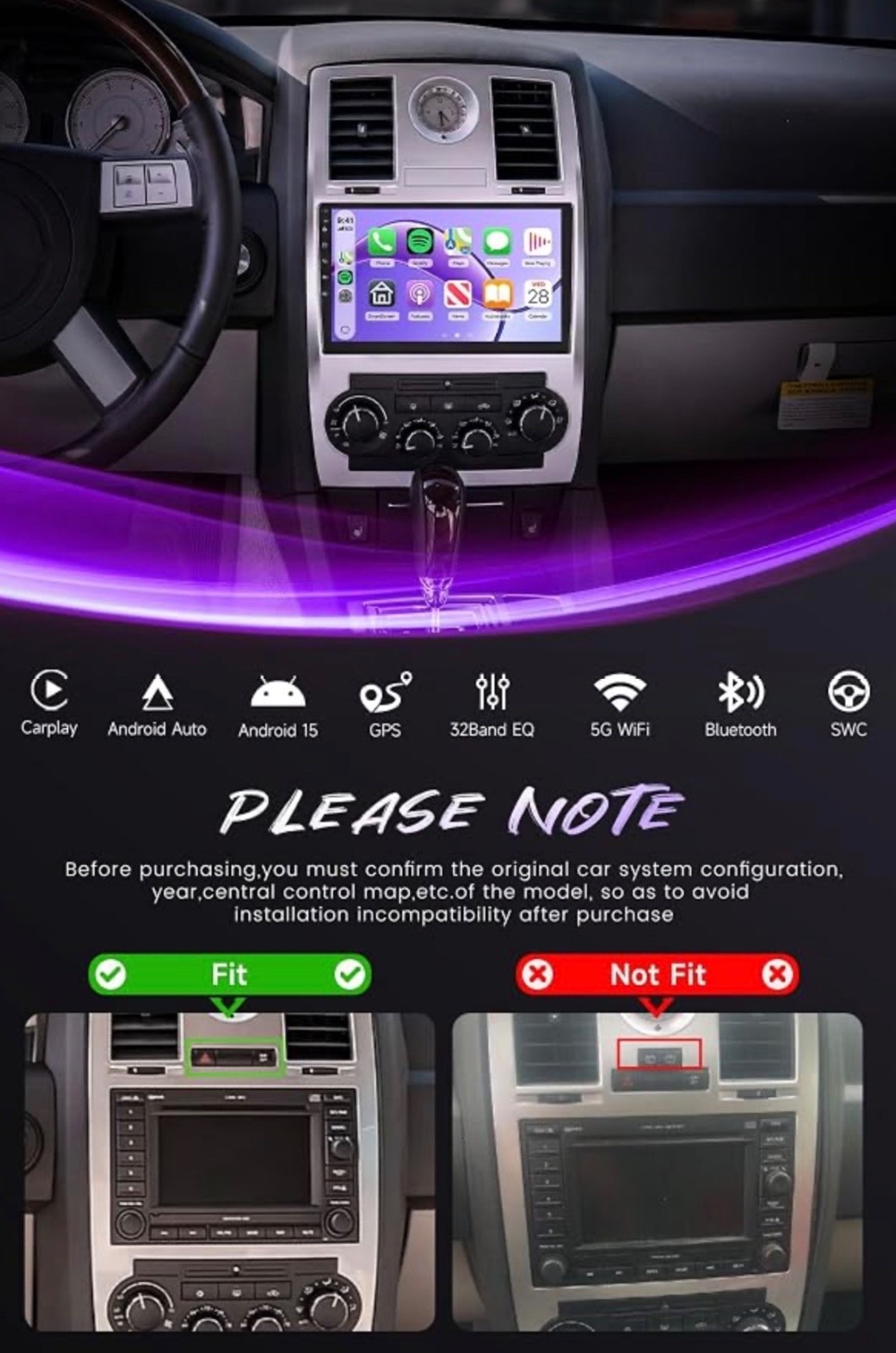9”inch Car Stereo Radio for Chrysler 300 300C 2005-2010 Android 15 FM/RDS SWC