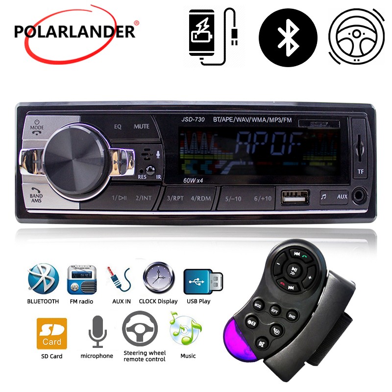 1 Din Bluetooth Car Radio Receiver FM USB SD AUX MP3 With Remote Control