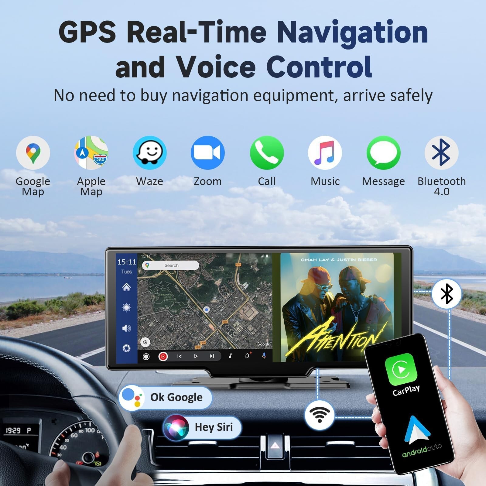 Wireless Portable Carplay Screen for Car – 10.26Inch Carplay & Android Auto C…