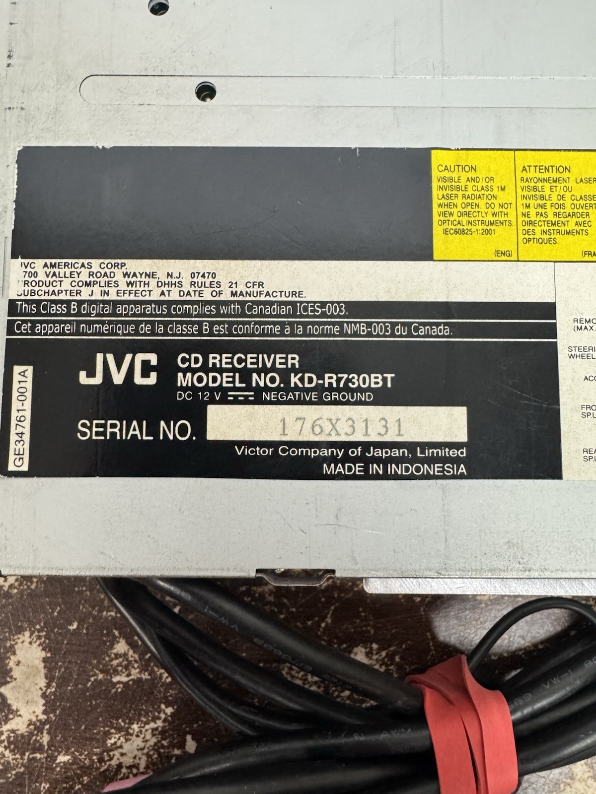 JVC Car Audio CD In-Dash Receiver Unit WITH REMOTE Model: KD-R730BT Tested Works