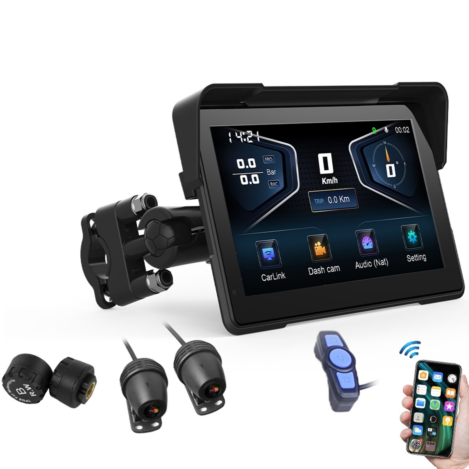 7″ Motorcycle Motorbike GPS Carplay Screen Wireless CarPlay & Android Auto +WiFi