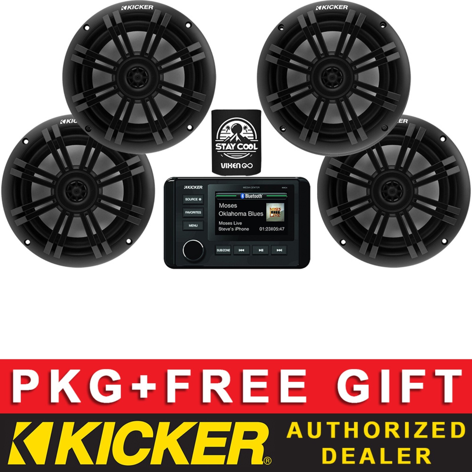 KICKER KMC4 DIGITAL MEDIA RECEIVER MARINE AUDIO PACKAGE+6.5 SPEAKERS 2 PAIRS