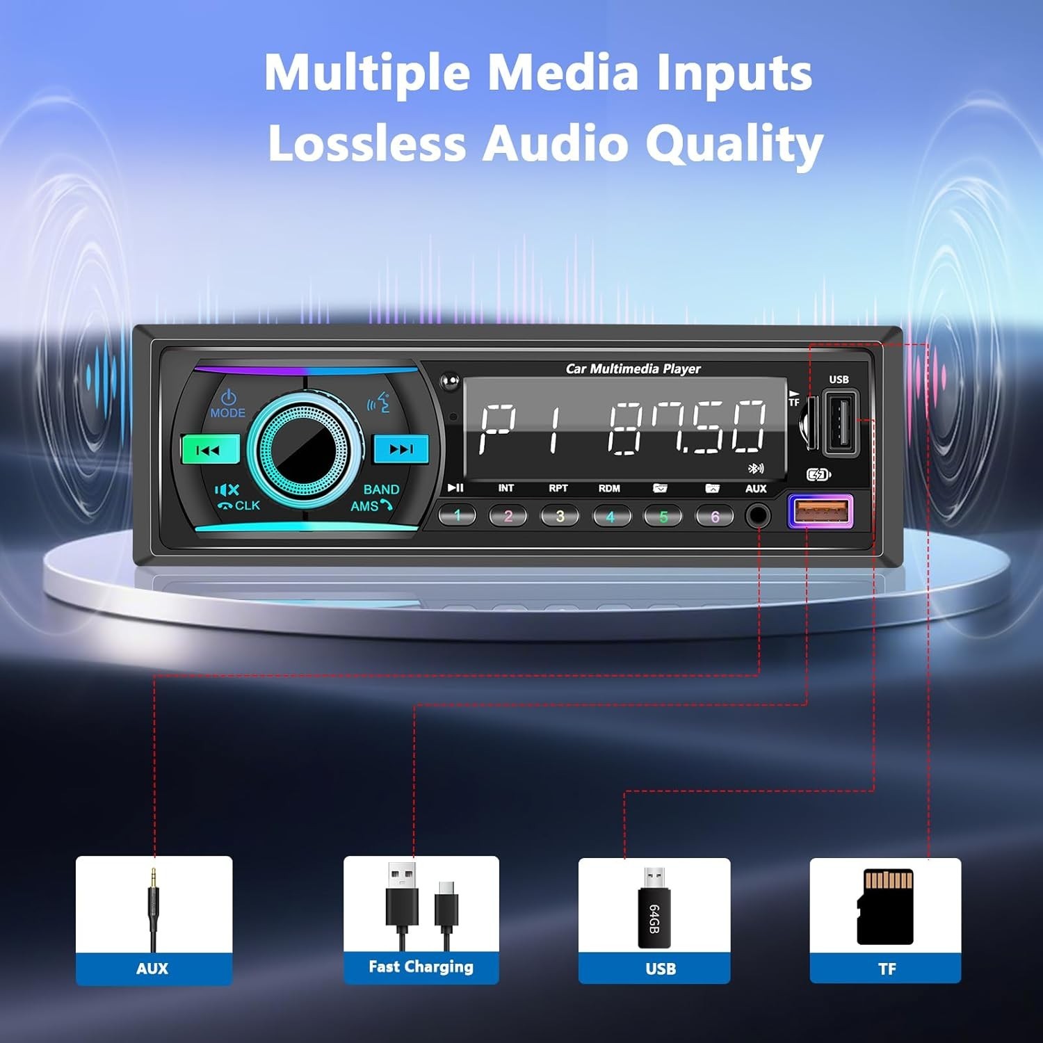 Car Stereo with Bluetooth Single Din Car Radio, Marine Radio Boat Stereo for …