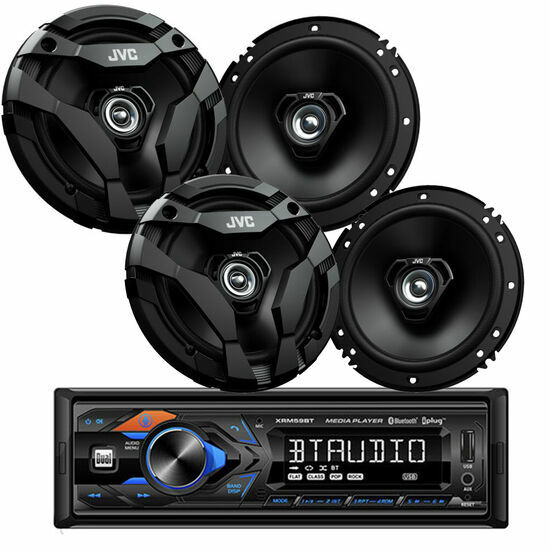 Dual XRM59BT In Dash Single DIN Stereo Receiver + 4) JVC 6.5″ 2-Way Speakers