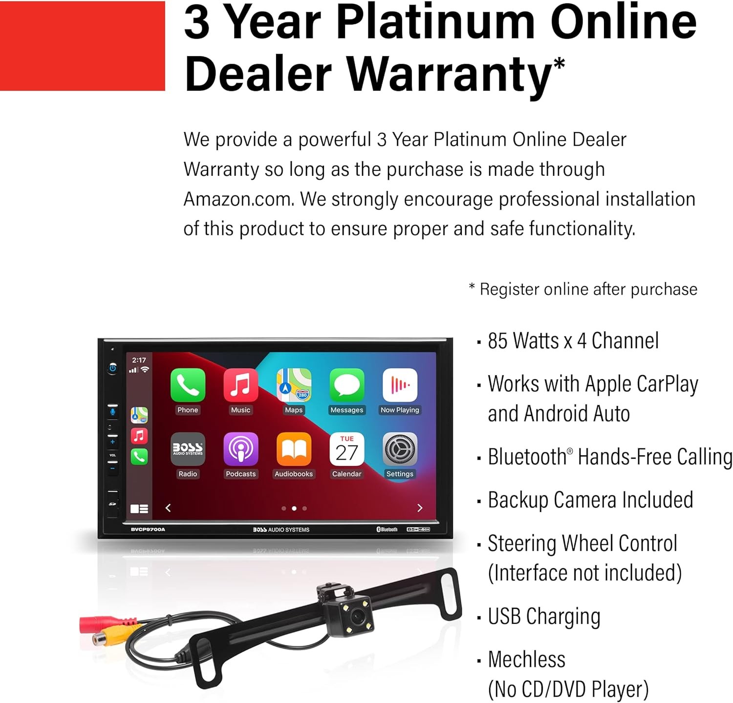 BOSS Audio 7in Double Din Car Stereo Apple CarPlay