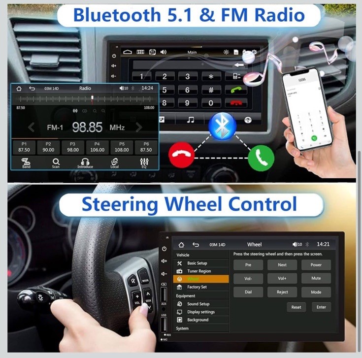 🔥7” Double Din Car Stereo with Wireless Apple CarPlay & Android Auto W Remote