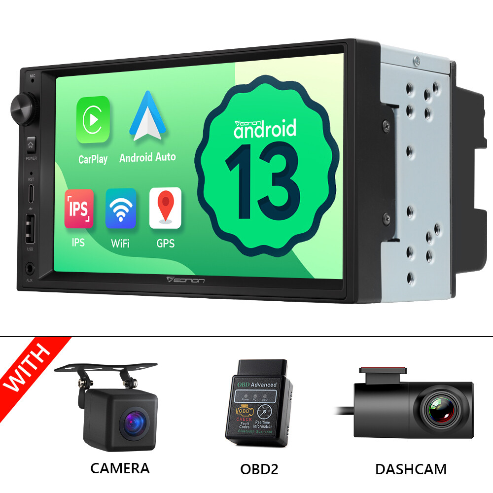 DVR+CAM+OBD2+7″ Android Auto 13 Car Stereo Radio Head Unit 2Din GPS Navi CarPlay