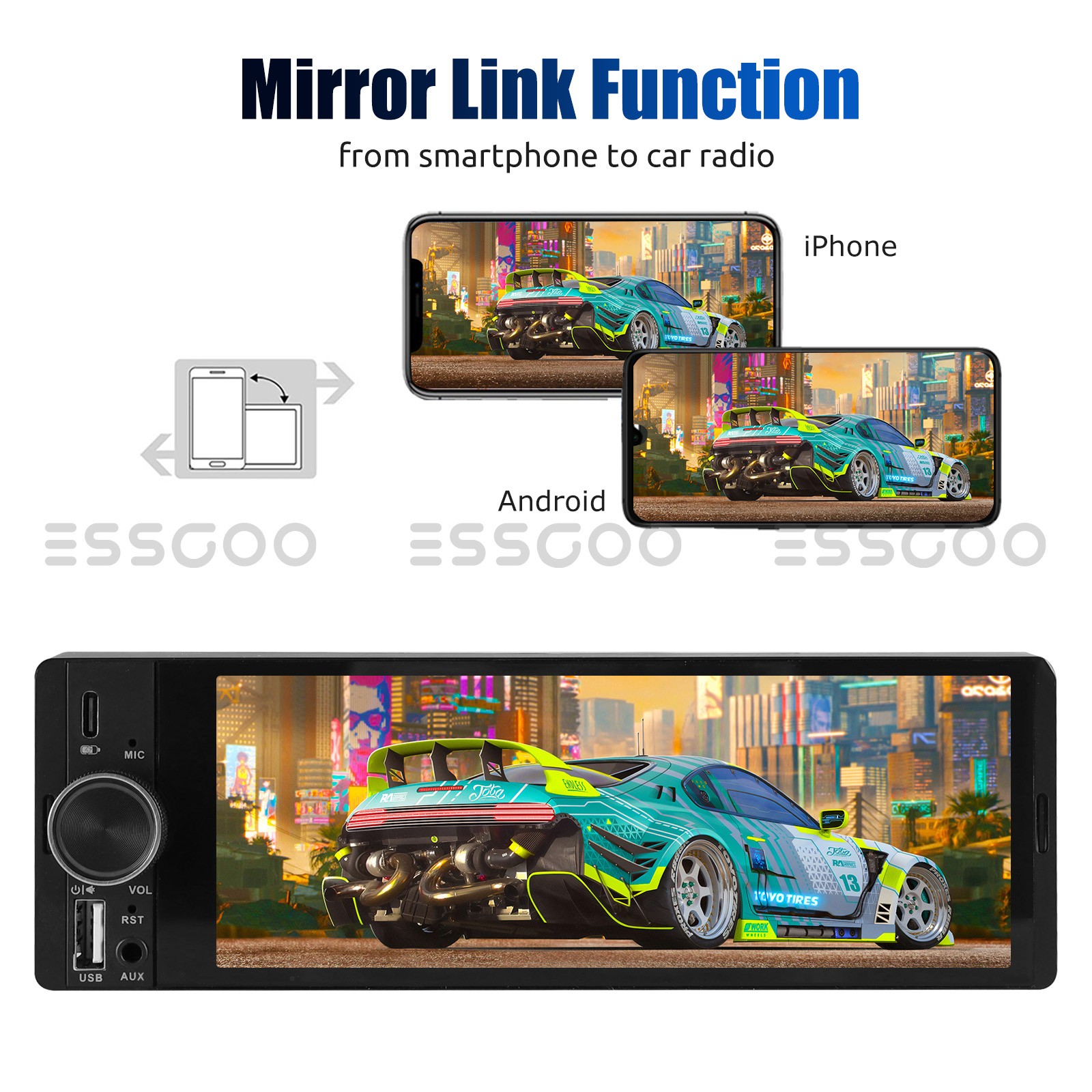 Single Din Car Stereo Wireless Apple CarPlay 6.9 touchscreen Bluetooth Radio USB