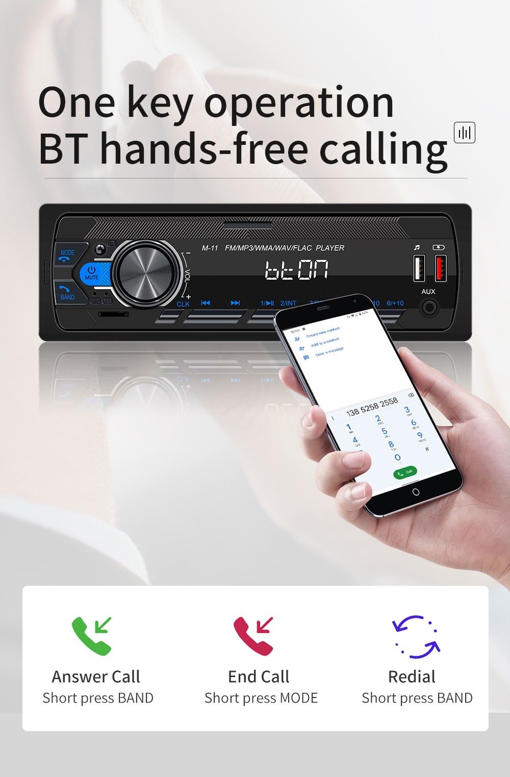 Bluetooth Vintage Car FM Radio MP3 Player USB Classic Stereo Audio Receiver AUX
