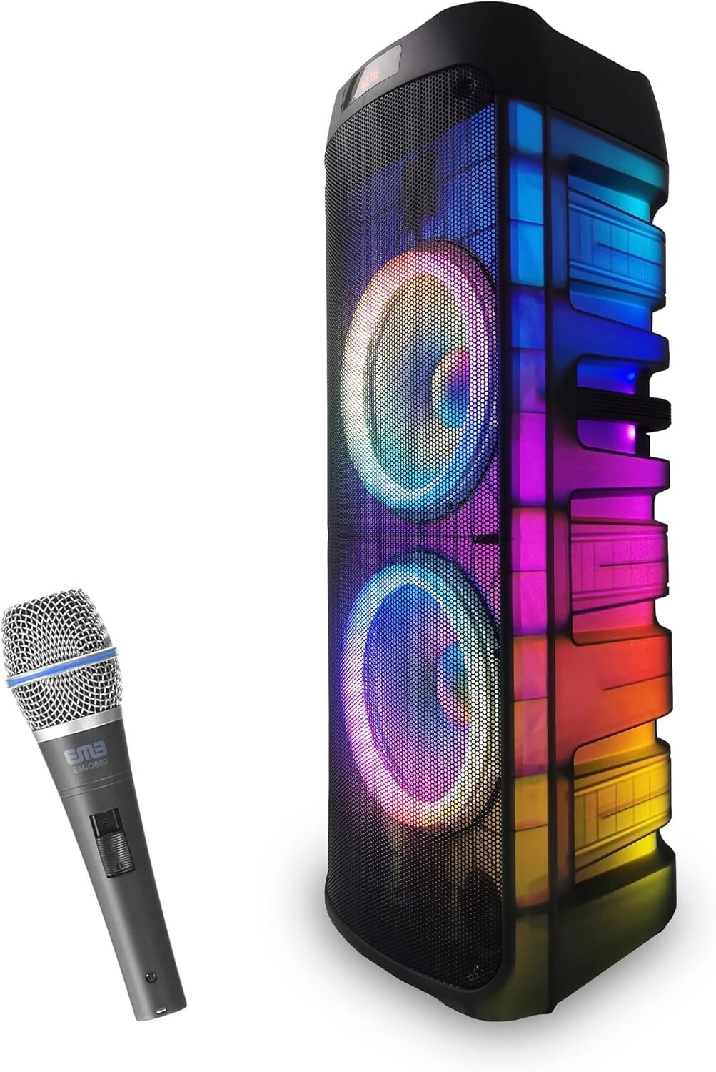 EMB Pro Rechargeable Party Speaker, 6000W, Dual 12″, Bluetooth, MIC, Translucent