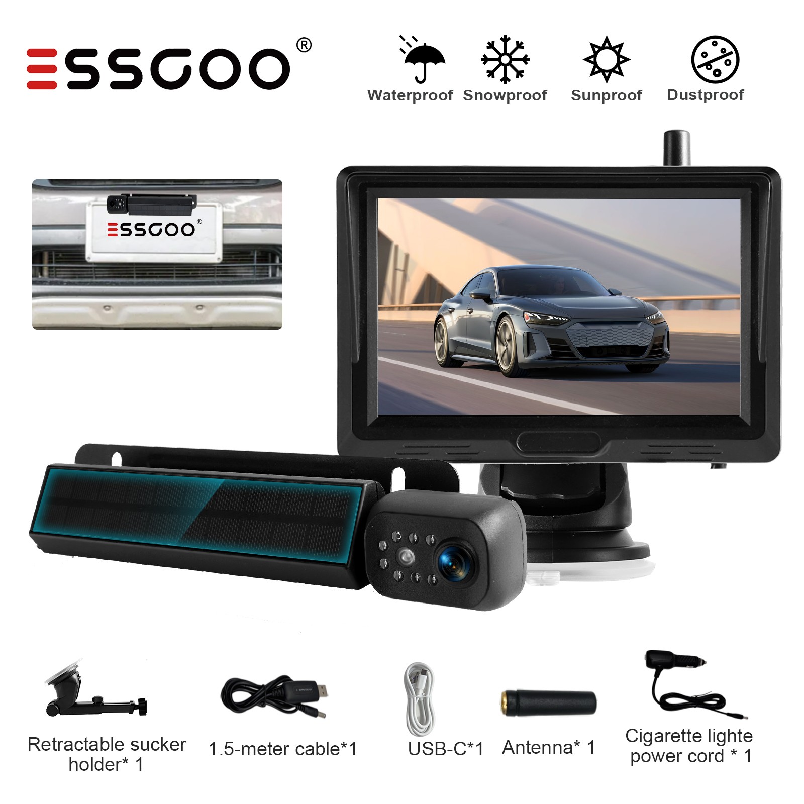 Solar Magnetic Wireless Backup Camera 5” Monitor W/Camera For Car truck Bus RV