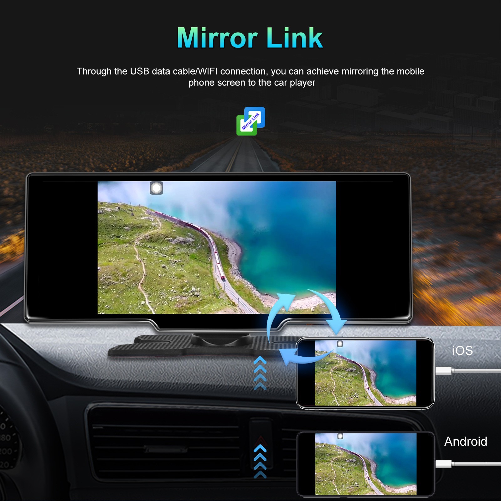 10.26″ Portable Bluetooth Car Navigation Carplay Wireless Car Radio + AHD Camera
