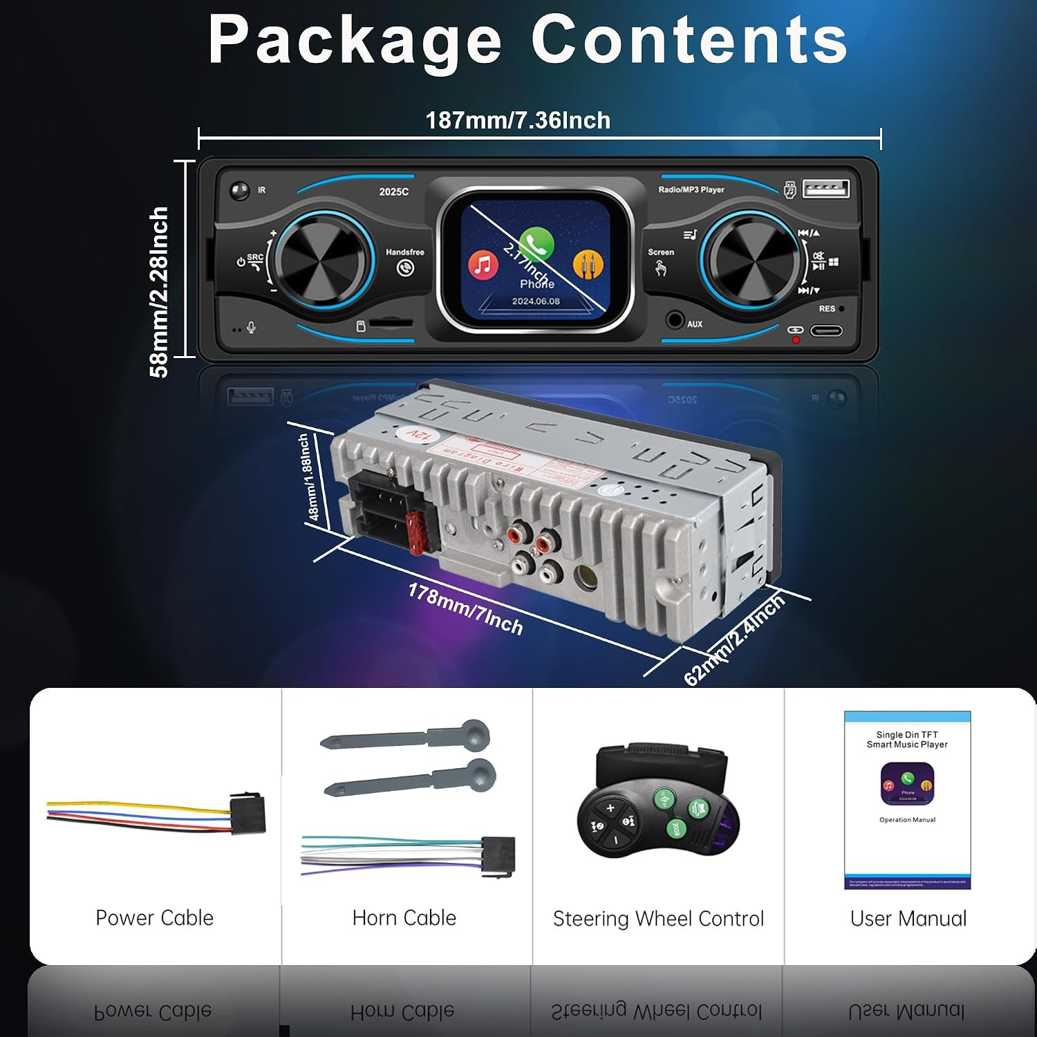Car Radio Single Din Touchscreen Radio 2.17” with Bluetooth 6.0, FM Radio, USB/T